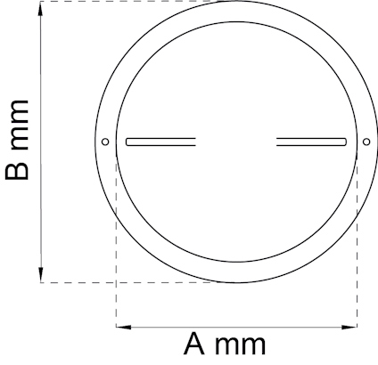 En cirkulär ritning med två parallella horisontella linjer inuti och dimensionerna A mm och B mm angivna med pilar.
