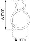Diagram föreställande en metallögla med måtten A mm i höjd och B mm i bredd.