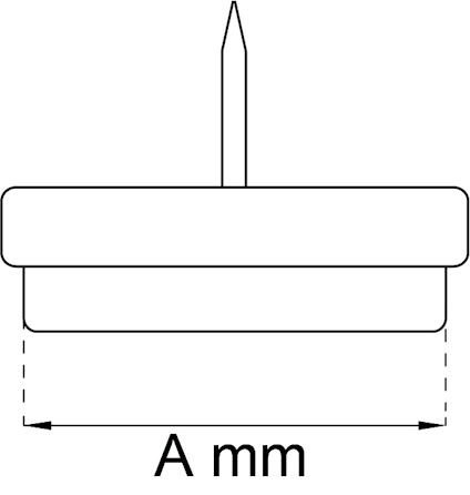 Ritning av rund plugg med spik och angiven bredd "A mm" i streckad linje.