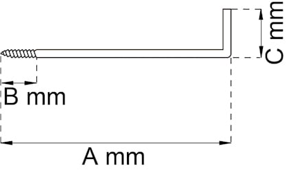 Diagram av en L-formad bult med dimensionerna A mm, B mm och C mm markerade.