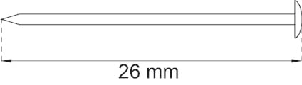 Skiss av en spik med längden 26 mm angiven med pilar på båda sidor.