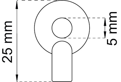 Teknisk ritning av en cirkulär och rektangulär form; total höjd 25 mm, rektangelns höjd 5 mm.