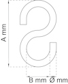 Schematisk ritning av en S-formad krok med måttangivelser: A mm, B mm, Ø mm.