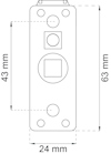 Ritning av en rektangulär platta med måtten 24 mm x 63 mm, visande hål och mätlinjer.