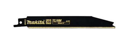 Svart tigersågblad med gul text "Makita TC/HM".