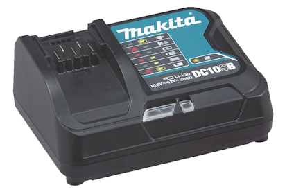 Makita batteriladdare DC10SB för 10,8V-12V Li-Ion-batterier, med flera indikatorlampor.