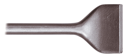 Ett stämjärn med platt blad och rundad axel i metall.