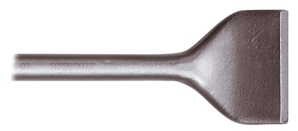 Metallisk kakelmejsel med bred, platt spets och rundad axel. Text "MAKITA" är synlig på sidan.
