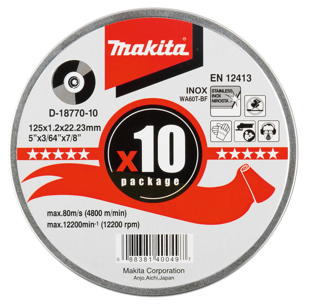 KAPSKIVA D-18770-10 MAKITA WA60T MET/R.FR 125X1,2MM 10ST - Makita