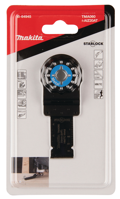 Förpackning med Makita TMA060 Starlock sågklinga, artikelnummer B-64945.