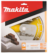 Makita förpackning med en gul kapskiva; bild på tegelstenar; text: nebula, D230mm, H22.23mm, B-55625.