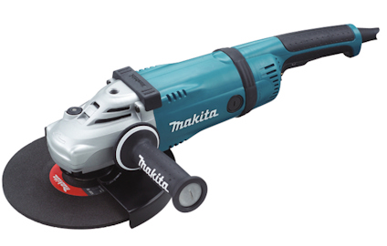 Vinkelslipmaskin med blått och svart handtag, märke "Makita" på sidan.