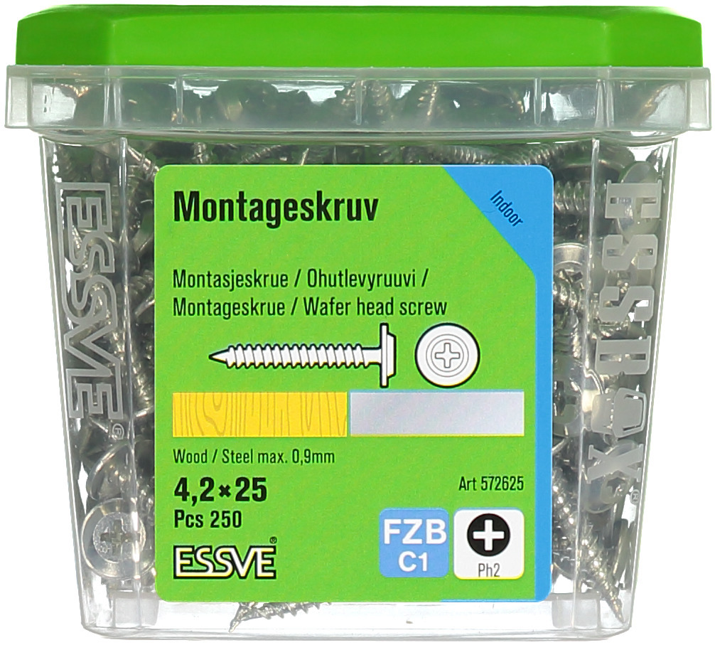 MONTAGESKRUV VASS SPETS, FÖR TRÄ-/STÅLREGEL, BLANKFÖRZINKAD - ESSVE