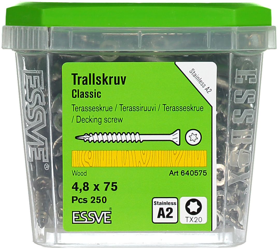 TRALLSKRUV CLASSIC ROSTFRI A2 TX20 4,8 X 75 250 ST - ESSVE