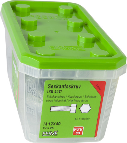 Förpackning med sexkantsskruvar M 12X40, 25 st, ESSVE ISO 4017.