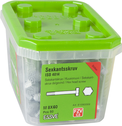Förpackning med sexkantskruvar, ISO 4014, M 8x60, 50 st, varumärke ESSVE.
