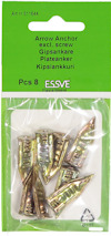 Förpackning med åtta gipsankare från Essve. Grön etikett med artikelnummer 511644.