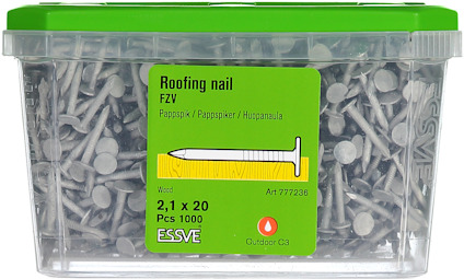 Förpackning med 1000 pappspik, 2,1 x 20 mm, varumärke ESSVE, art 777236, för utomhusbruk C3.