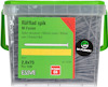 Transparent förpackning med grönt lock, innehållande räfflade spikar. Text: "Räfflad spik, M-Fusion, 2,8x75, Pcs 1300".
