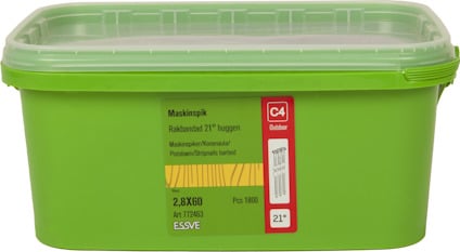 Grön förpackning med maskinspik, märkt "ESSVE C4 Outdoor". Innehåller 1890 st, 2,8x60 mm.