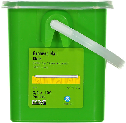Grön plastbehållare med grooved nail etikett, innehåll 3,4 x 100, 630 st från ESSVE.