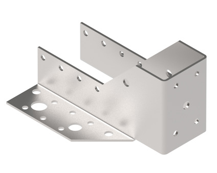 Metallisk balksko med flera monteringshål och en L-formad design.