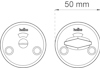 Ritning av dörrstopp med märkning "habo", diameter 50 mm, två versioner av modellen.